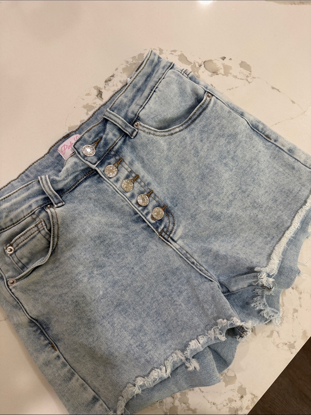 Pink Lily Light Blue High-Rise Button-Fly Denim Shorts